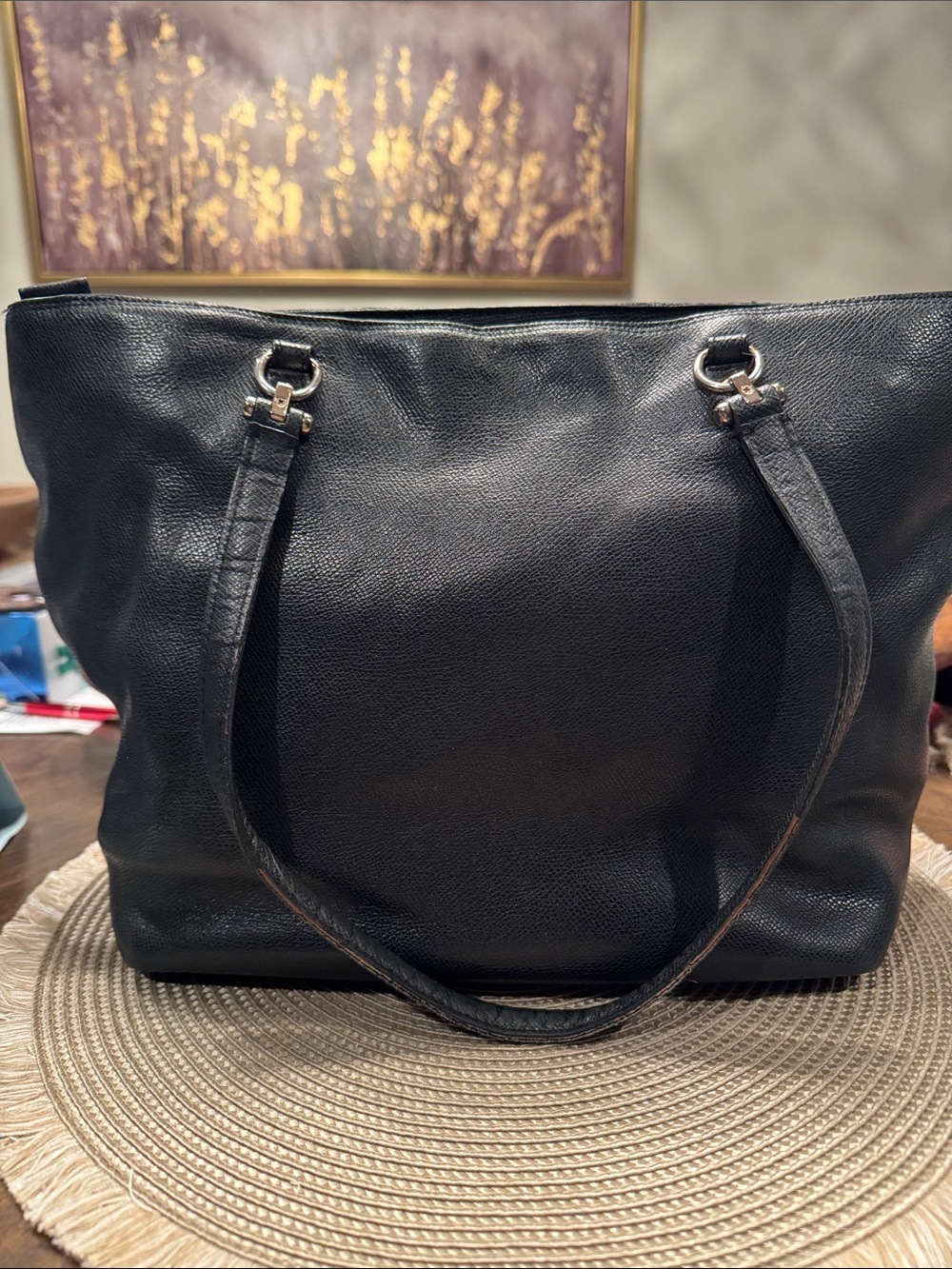 Coach Black Pebbled Leather Tote with Gold Accents - Picture 2 of 5